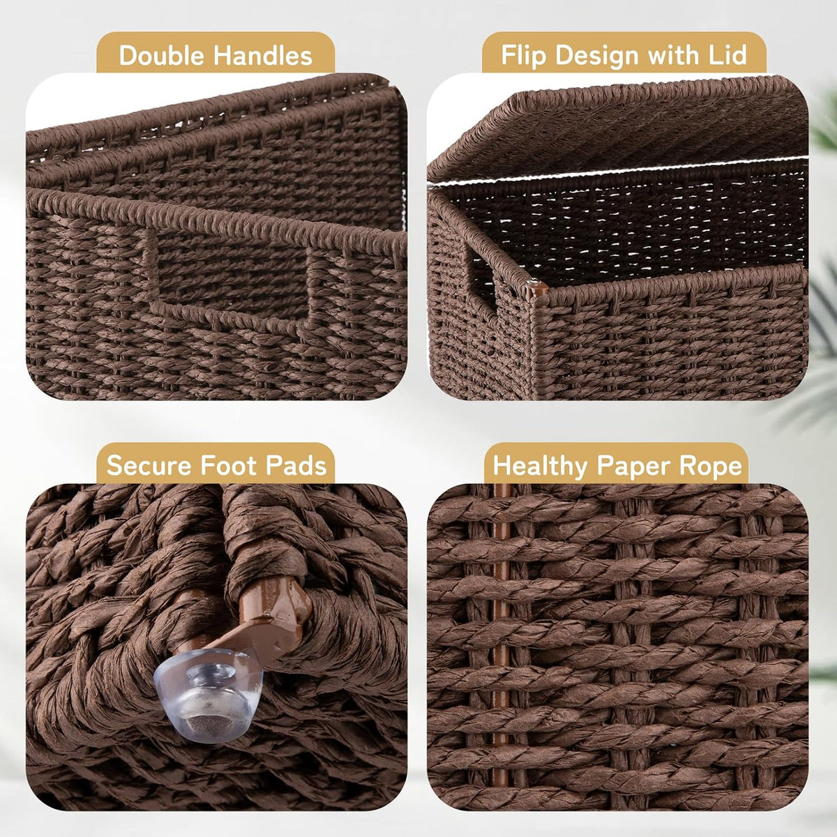 OIAHOMY Laundry Hamper with Lid, 90L(23.8 Gal) Large Wicker Laundry Basket for Bedroom, Handwoven Paper Rope Clothes Hamper with Washable Liner & Metal Frame, Decorative Organizer for Bathroom Grey