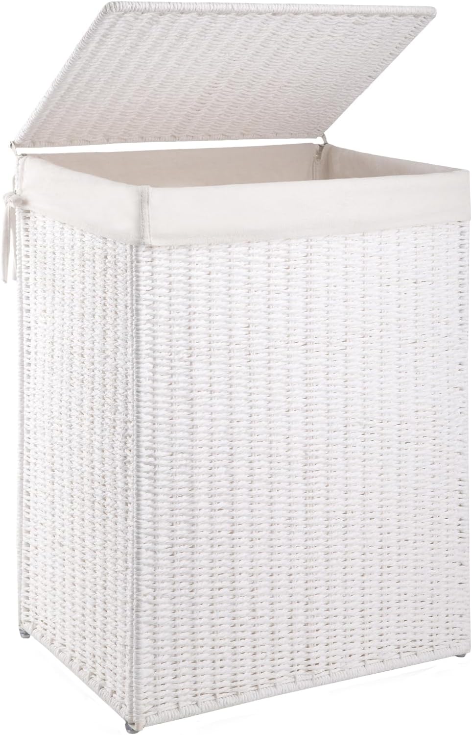 OIAHOMY Laundry Hamper with Lid, 90L(23.8 Gal) Large Wicker Laundry Basket for Bedroom, Handwoven Paper Rope Clothes Hamper with Washable Liner & Metal Frame, Decorative Organizer for Bathroom Grey