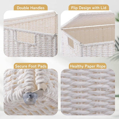 OIAHOMY Laundry Hamper with Lid, 90L(23.8 Gal) Large Wicker Laundry Basket for Bedroom, Handwoven Paper Rope Clothes Hamper with Washable Liner & Metal Frame, Decorative Organizer for Bathroom Grey