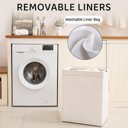 OIAHOMY Laundry Hamper with Lid, 90L(23.8 Gal) Large Wicker Laundry Basket for Bedroom, Handwoven Paper Rope Clothes Hamper with Washable Liner & Metal Frame, Decorative Organizer for Bathroom Grey