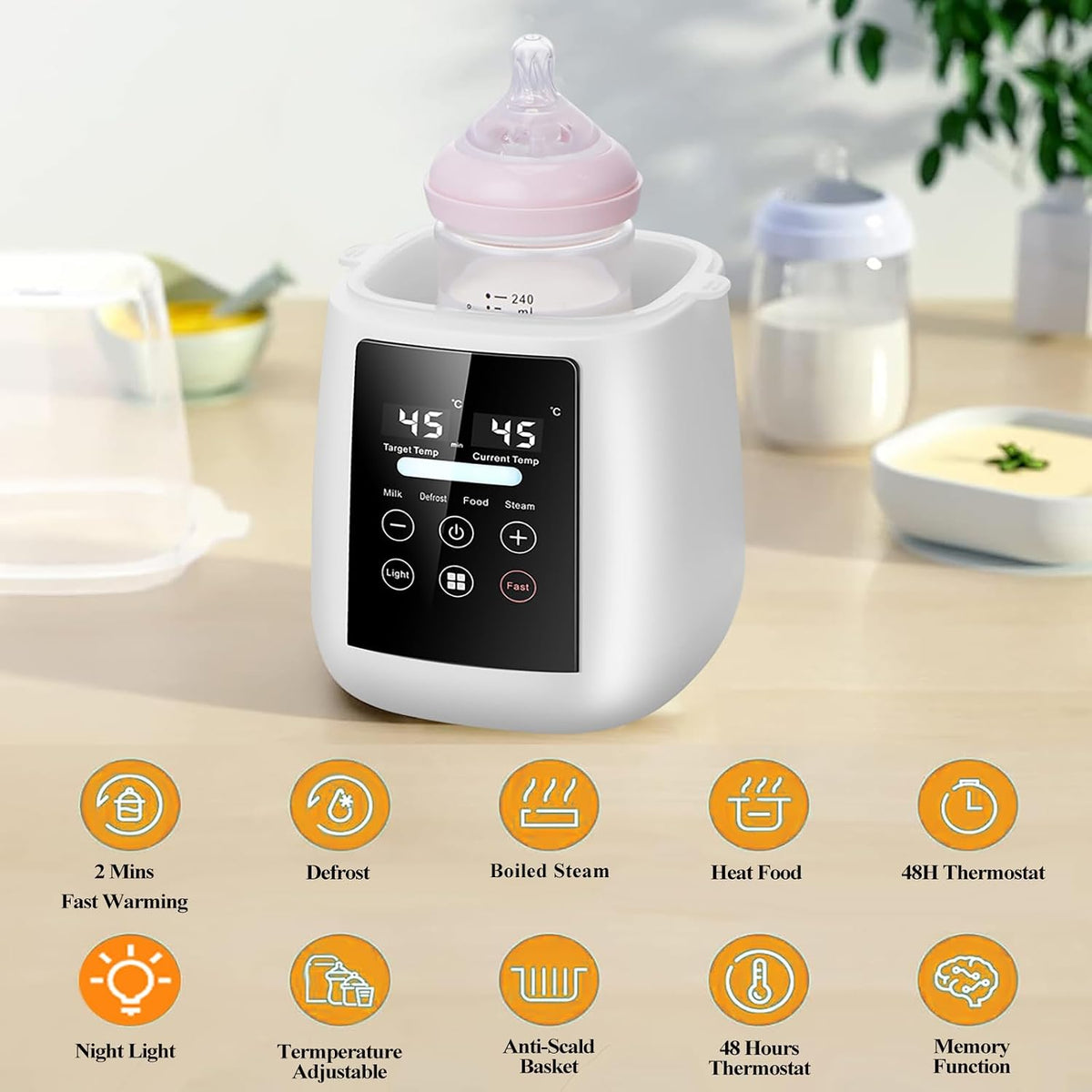Baby Bottle Warmer All Bottles, Water Bath Milk Warmer 48H Thermostat Food Heater Breastmilk Thaw Formula Water Warming Steamer IMD LED Display Accurate Temperature Control