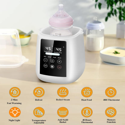 Baby Bottle Warmer All Bottles, Water Bath Milk Warmer 48H Thermostat Food Heater Breastmilk Thaw Formula Water Warming Steamer IMD LED Display Accurate Temperature Control