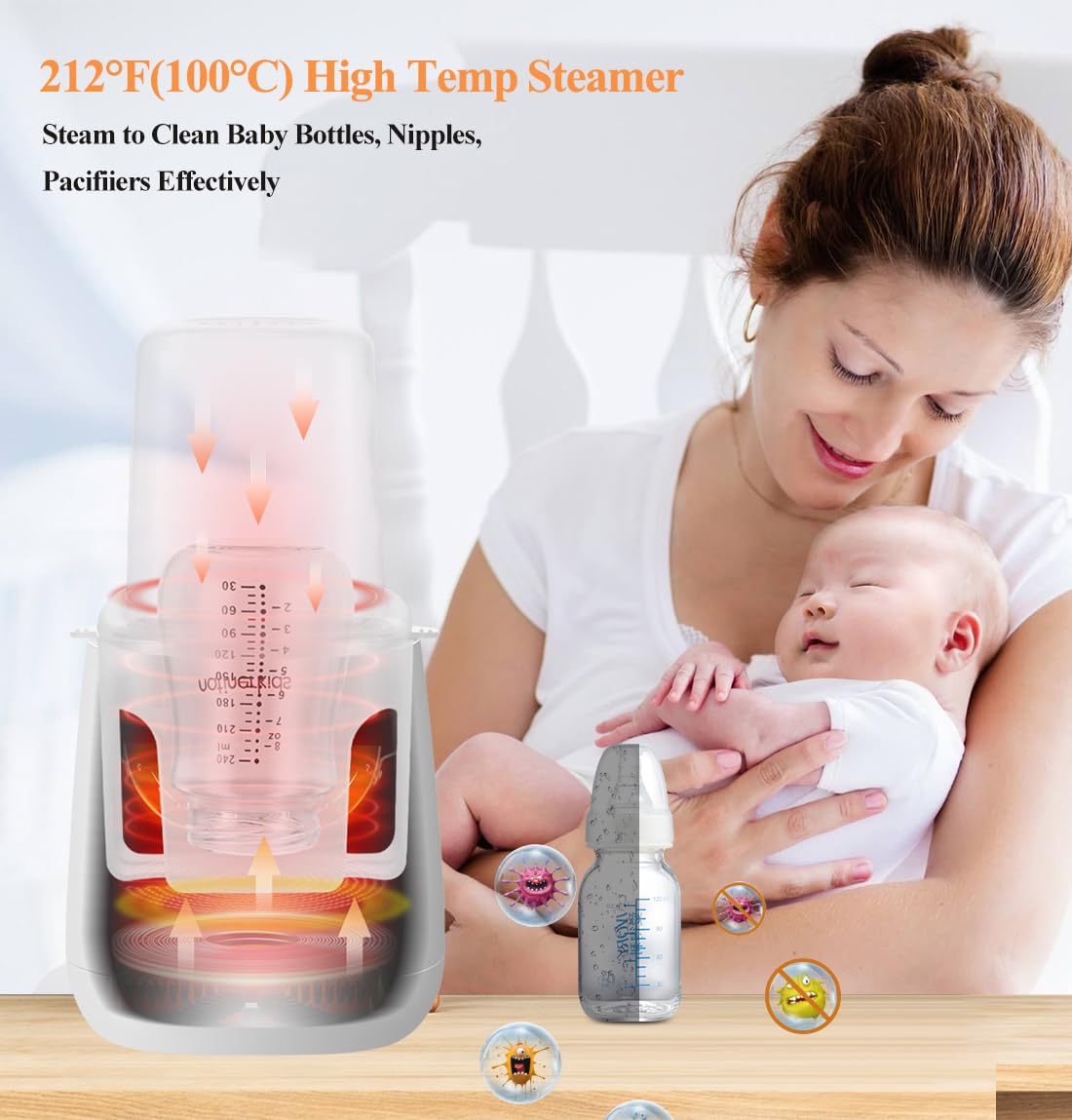 Baby Bottle Warmer All Bottles, Water Bath Milk Warmer 48H Thermostat Food Heater Breastmilk Thaw Formula Water Warming Steamer IMD LED Display Accurate Temperature Control