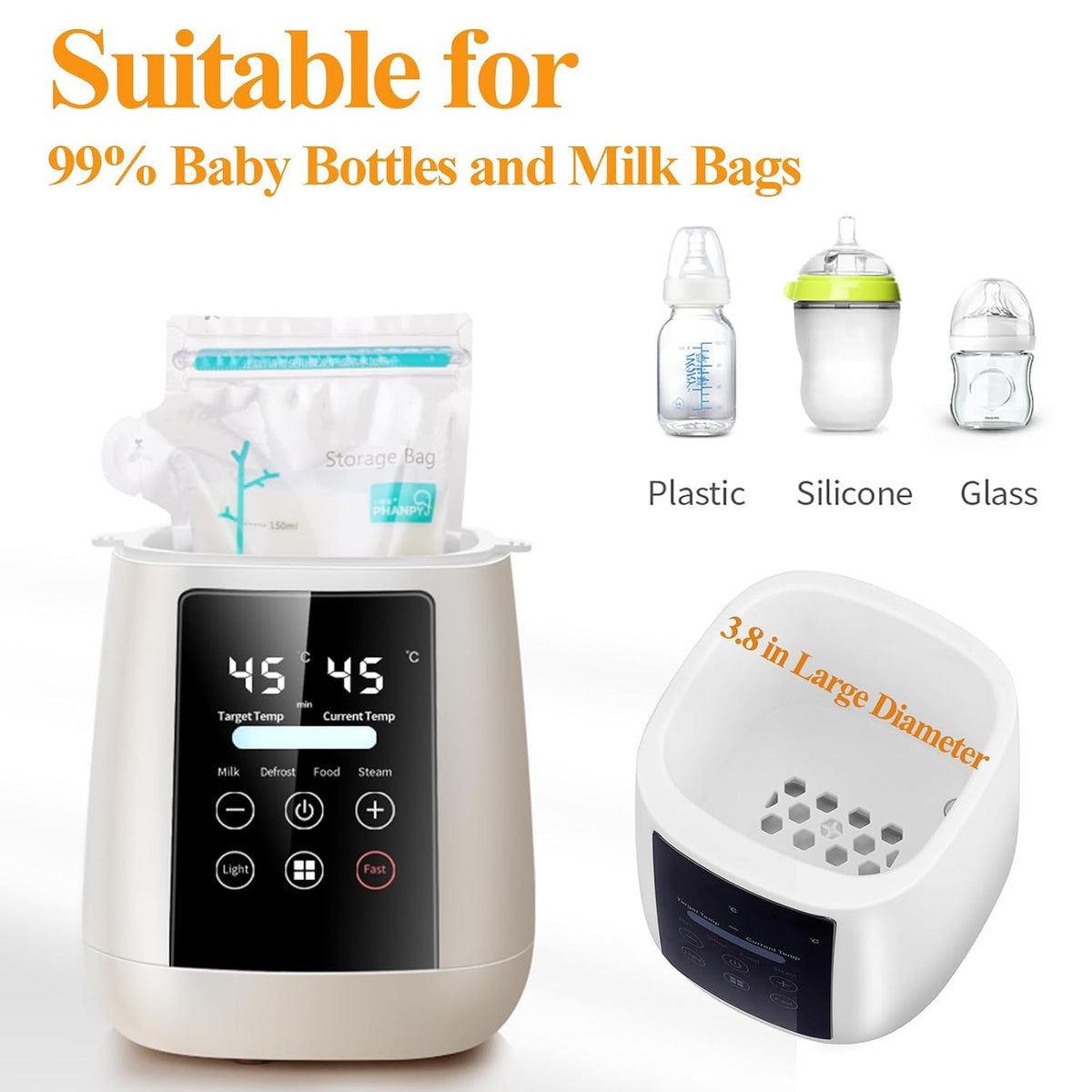 Baby Bottle Warmer All Bottles, Water Bath Milk Warmer 48H Thermostat Food Heater Breastmilk Thaw Formula Water Warming Steamer IMD LED Display Accurate Temperature Control
