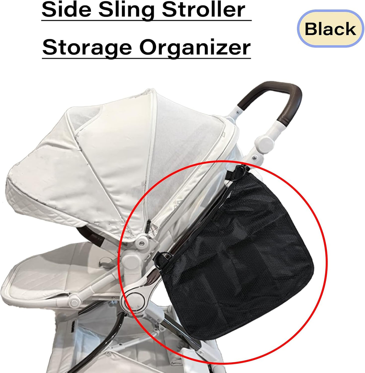 2 Pcs Side Sling Stroller Cargo Net,Universal Stroller Organizer Attachment Bag for Storage,Non-Slip and Adjustable Straps Portable Side Sling Storage Mesh Organizer(Black)