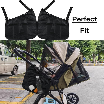 2 Pcs Side Sling Stroller Cargo Net,Universal Stroller Organizer Attachment Bag for Storage,Non-Slip and Adjustable Straps Portable Side Sling Storage Mesh Organizer(Black)