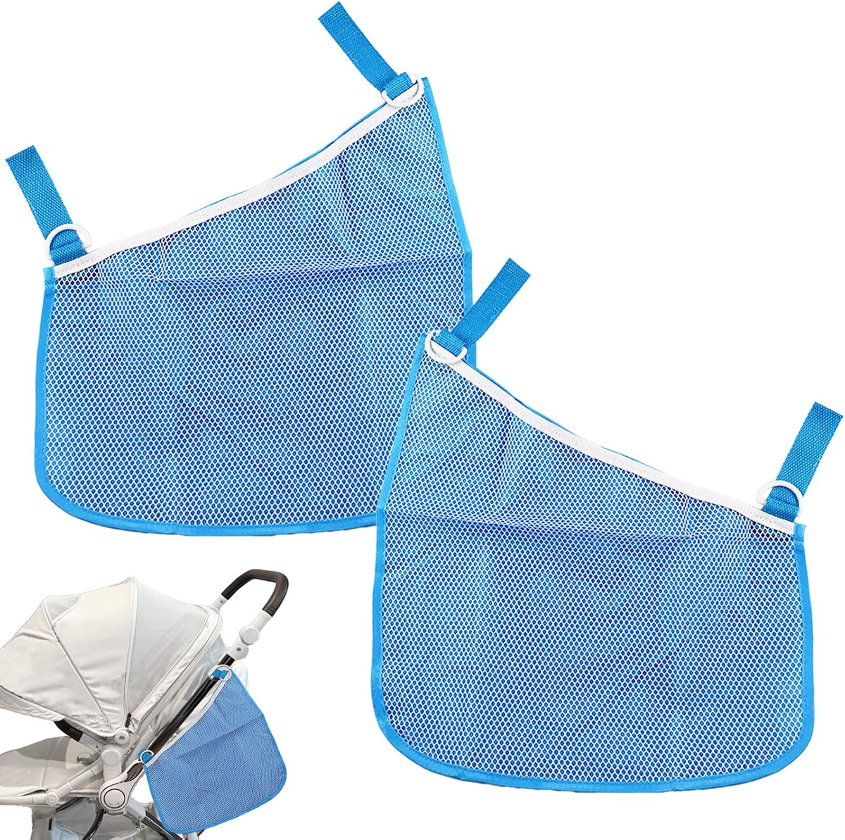 2 Pcs Side Sling Stroller Cargo Net,Universal Stroller Organizer Attachment Bag for Storage,Non-Slip and Adjustable Straps Portable Side Sling Storage Mesh Organizer(Black)