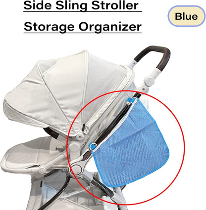 2 Pcs Side Sling Stroller Cargo Net,Universal Stroller Organizer Attachment Bag for Storage,Non-Slip and Adjustable Straps Portable Side Sling Storage Mesh Organizer(Black)