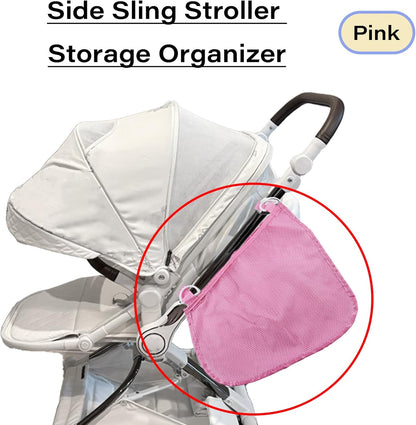2 Pcs Side Sling Stroller Cargo Net,Universal Stroller Organizer Attachment Bag for Storage,Non-Slip and Adjustable Straps Portable Side Sling Storage Mesh Organizer(Black)