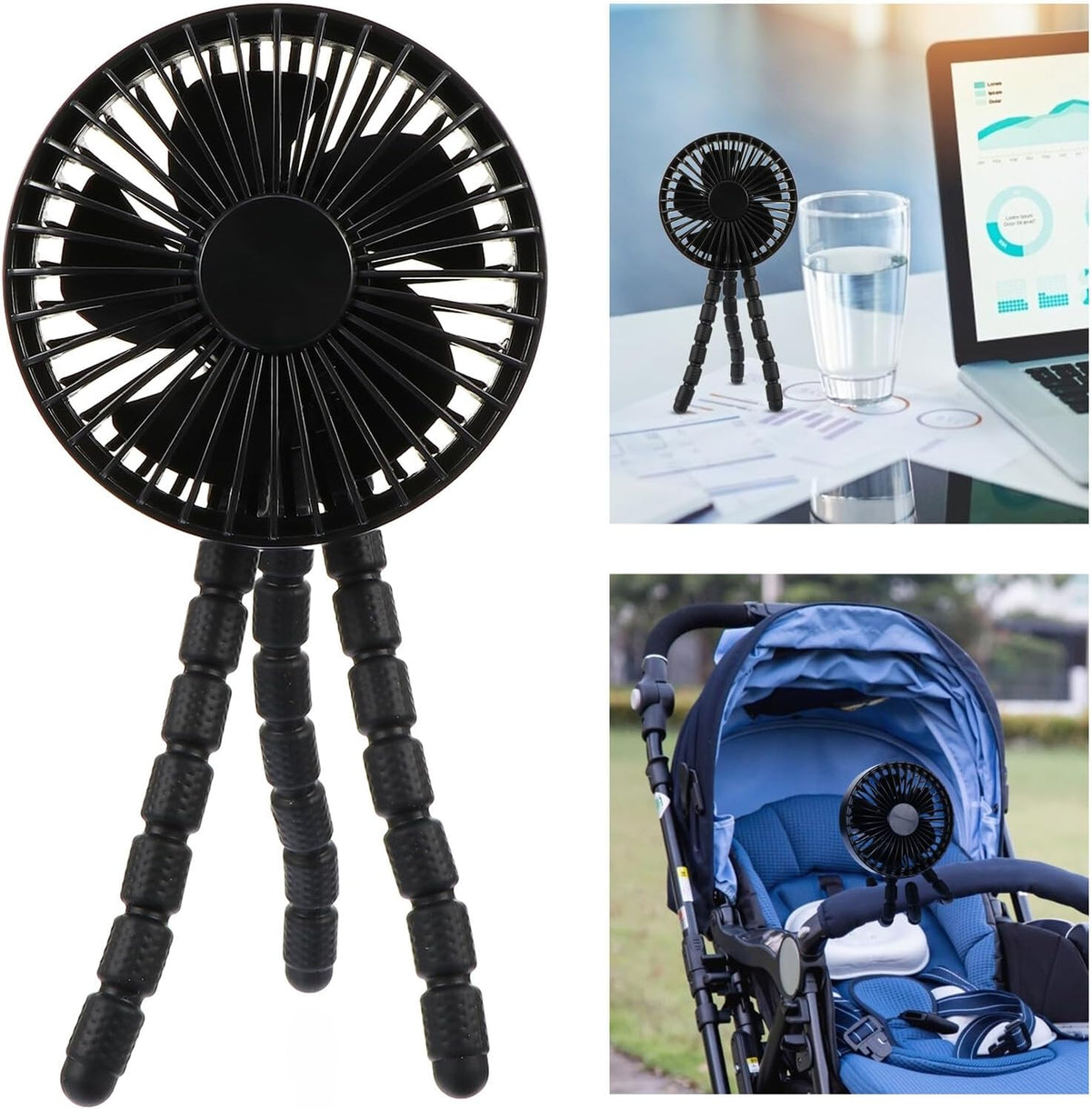 Portable Mini Stroller Fan for Babies with Rechargeable Battery, Flexible Clip-on Tripod, Quiet Outdoor Cooling for Travel and Pram Use
