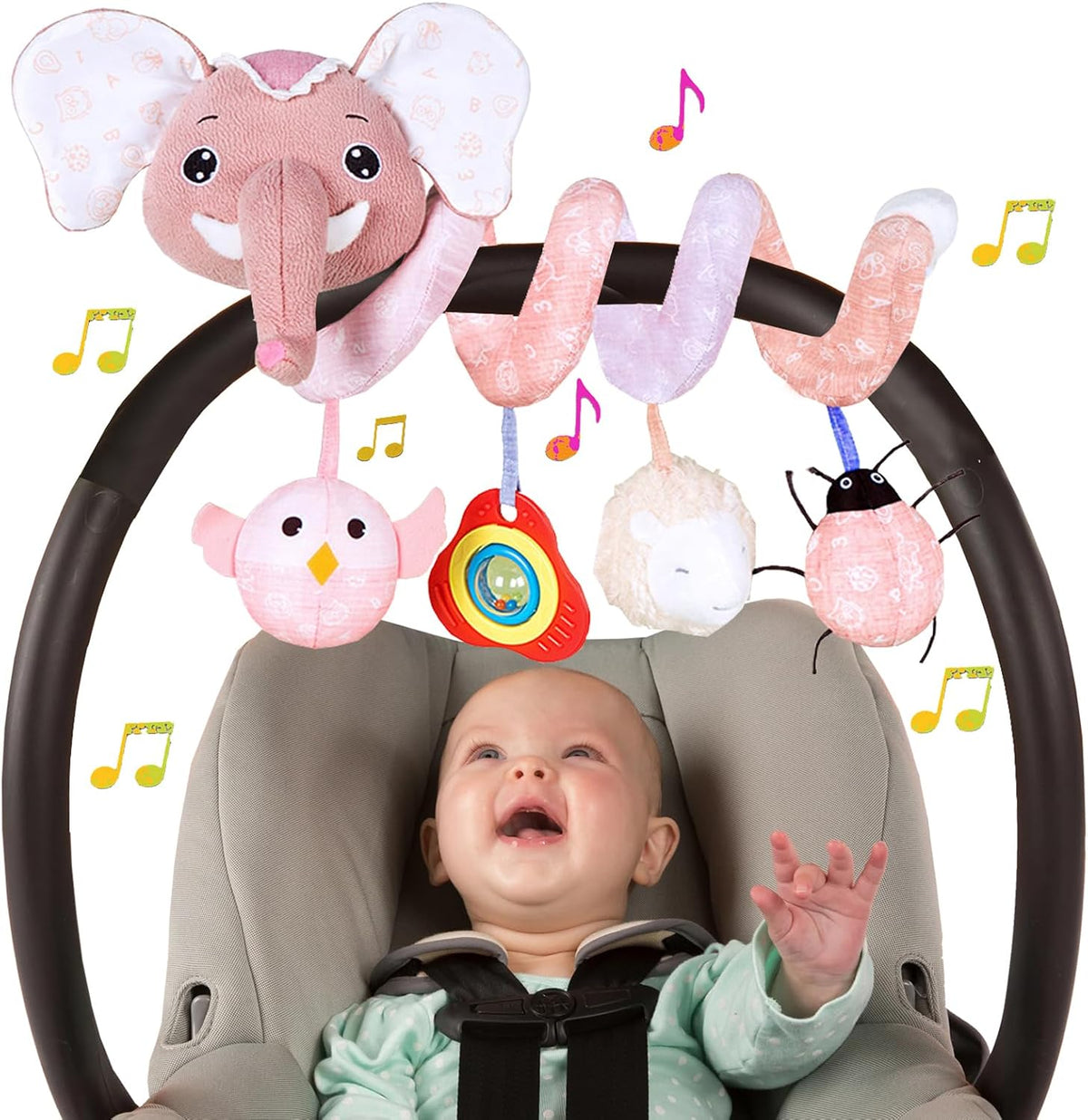 Musical Owl Rattle Sheep Pink Elephant Car Seat Toys for Babies 0-6 Months