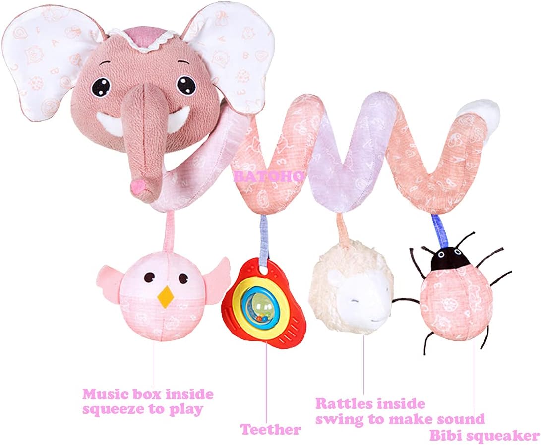 Musical Owl Rattle Sheep Pink Elephant Car Seat Toys for Babies 0-6 Months
