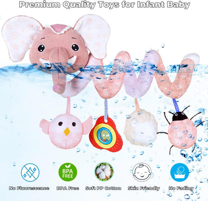 Musical Owl Rattle Sheep Pink Elephant Car Seat Toys for Babies 0-6 Months