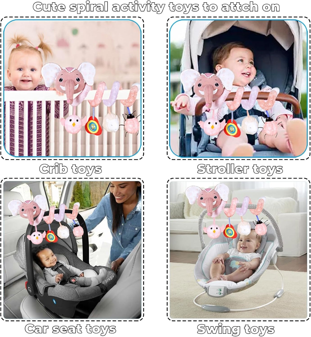 Musical Owl Rattle Sheep Pink Elephant Car Seat Toys for Babies 0-6 Months