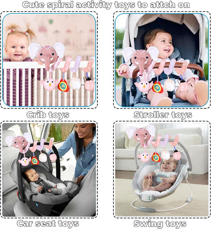 Musical Owl Rattle Sheep Pink Elephant Car Seat Toys for Babies 0-6 Months