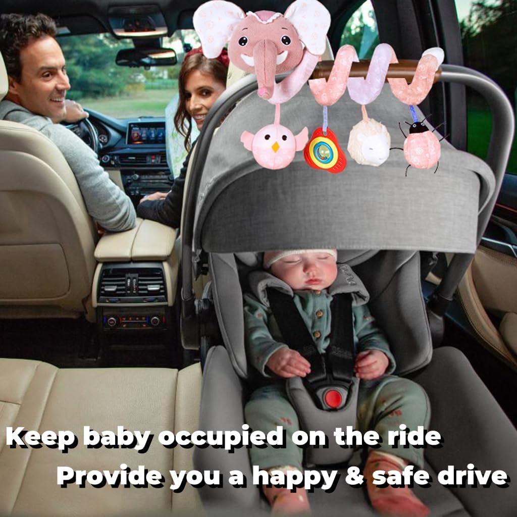 Musical Owl Rattle Sheep Pink Elephant Car Seat Toys for Babies 0-6 Months