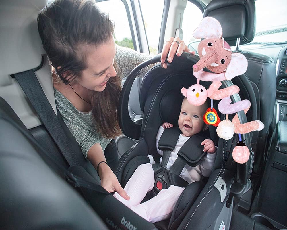 Musical Owl Rattle Sheep Pink Elephant Car Seat Toys for Babies 0-6 Months