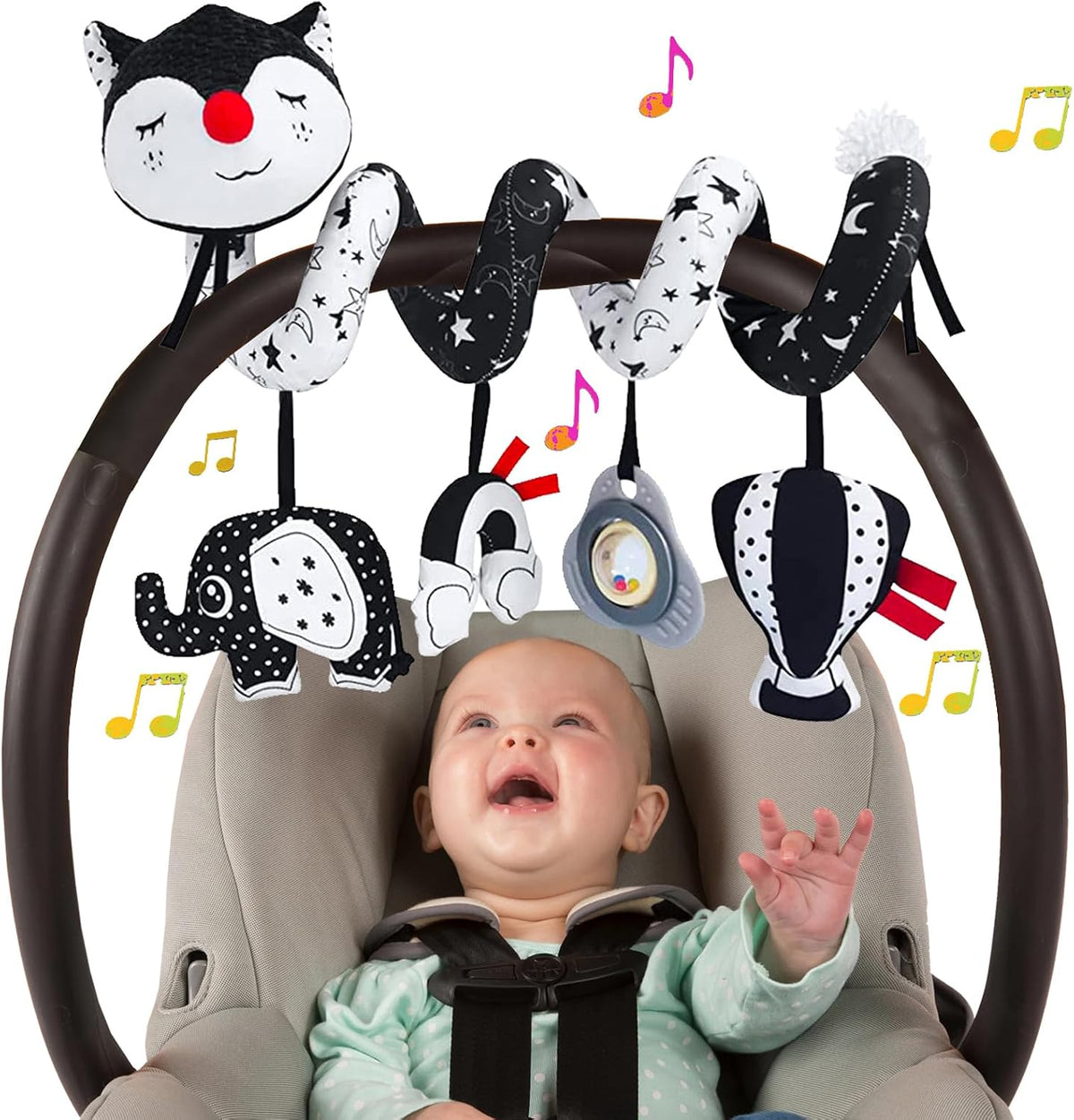 Musical Owl Rattle Sheep Pink Elephant Car Seat Toys for Babies 0-6 Months
