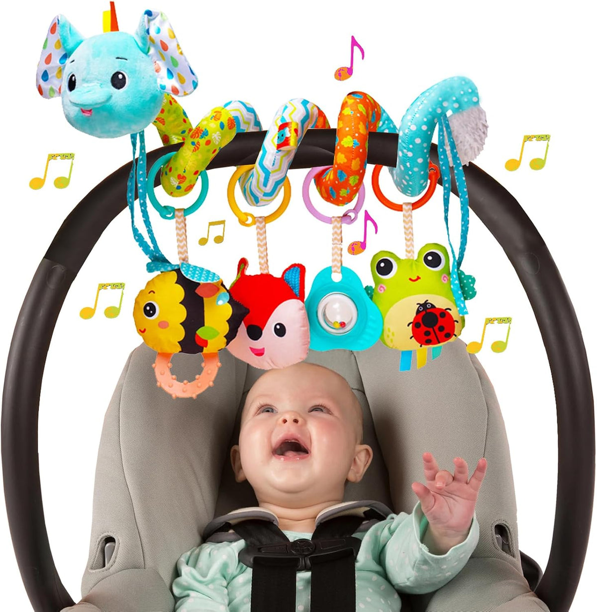 Musical Owl Rattle Sheep Pink Elephant Car Seat Toys for Babies 0-6 Months