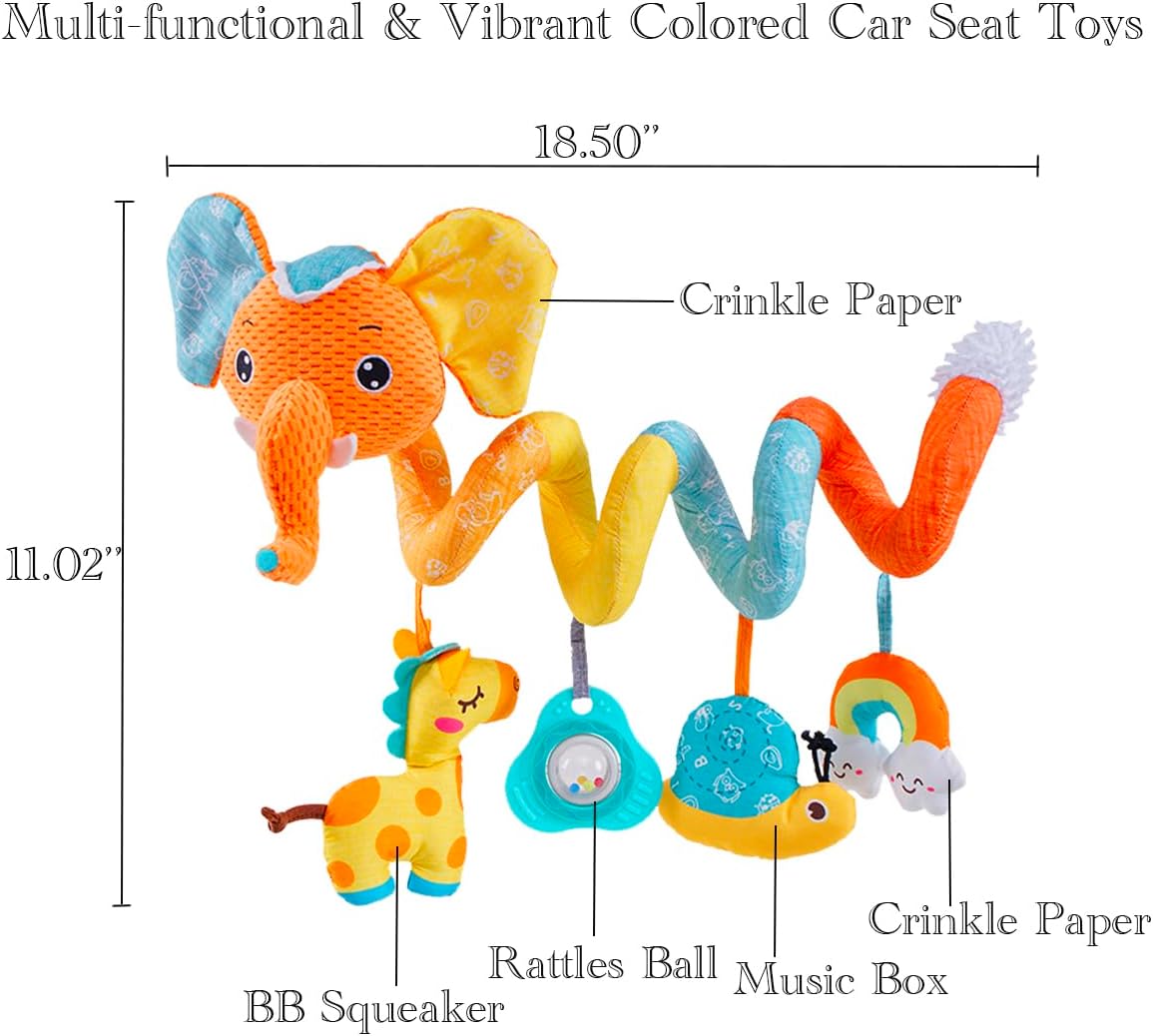 Musical Owl Rattle Sheep Pink Elephant Car Seat Toys for Babies 0-6 Months