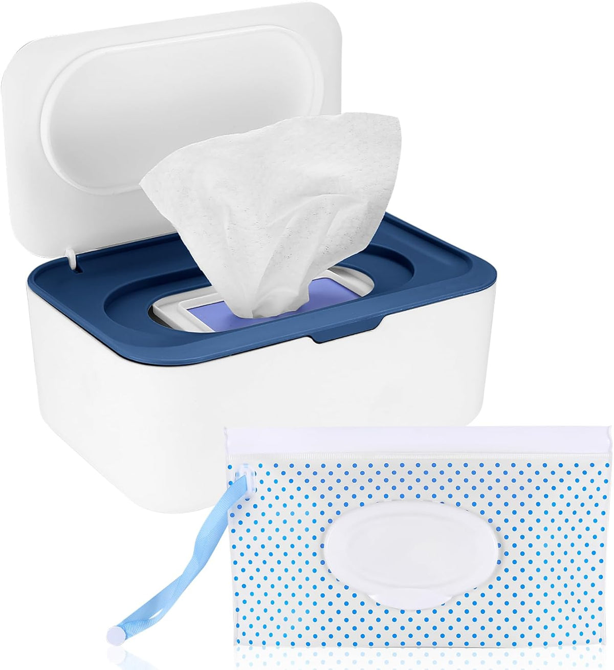 Wet Wipes Dispenser Box, Napkin Storage Holder Container Box, Dustproof Toilet Tissue Paper Box with Lid, Baby Wipes Dispenser for Home Office Desk, with a Mask Storage Organizer Case Box (Blue)