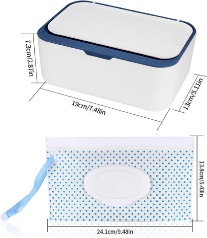 Wet Wipes Dispenser Box, Napkin Storage Holder Container Box, Dustproof Toilet Tissue Paper Box with Lid, Baby Wipes Dispenser for Home Office Desk, with a Mask Storage Organizer Case Box (Blue)
