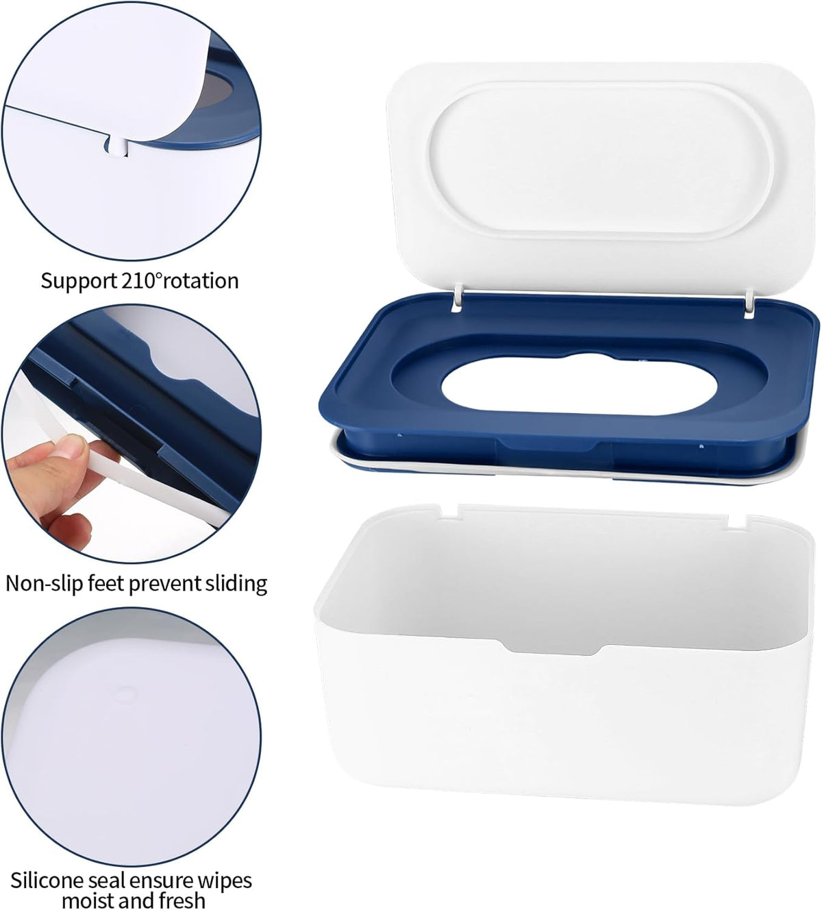 Wet Wipes Dispenser Box, Napkin Storage Holder Container Box, Dustproof Toilet Tissue Paper Box with Lid, Baby Wipes Dispenser for Home Office Desk, with a Mask Storage Organizer Case Box (Blue)