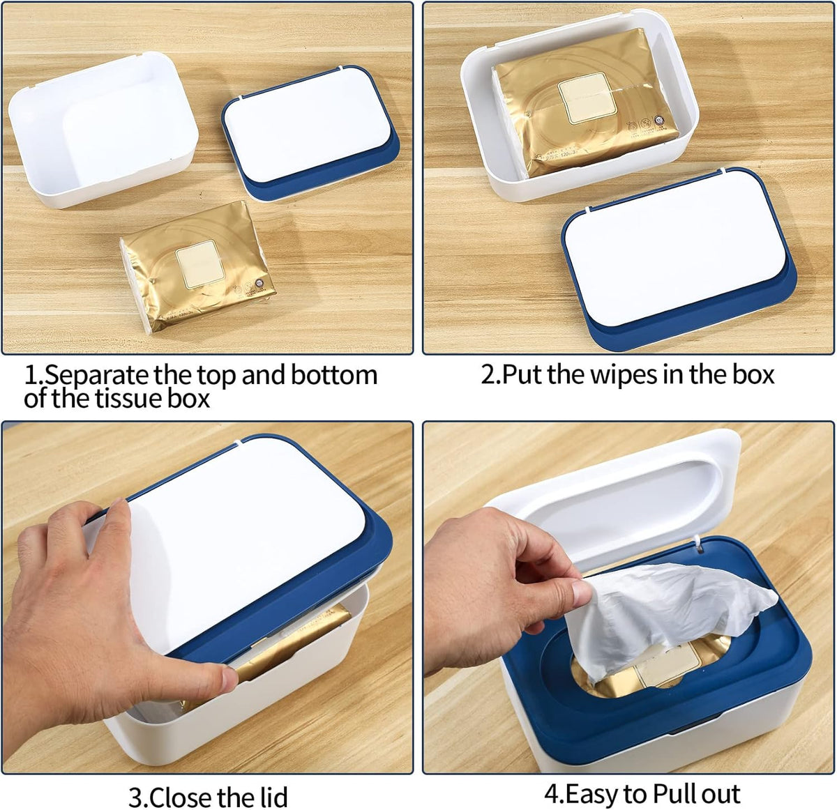 Wet Wipes Dispenser Box, Napkin Storage Holder Container Box, Dustproof Toilet Tissue Paper Box with Lid, Baby Wipes Dispenser for Home Office Desk, with a Mask Storage Organizer Case Box (Blue)