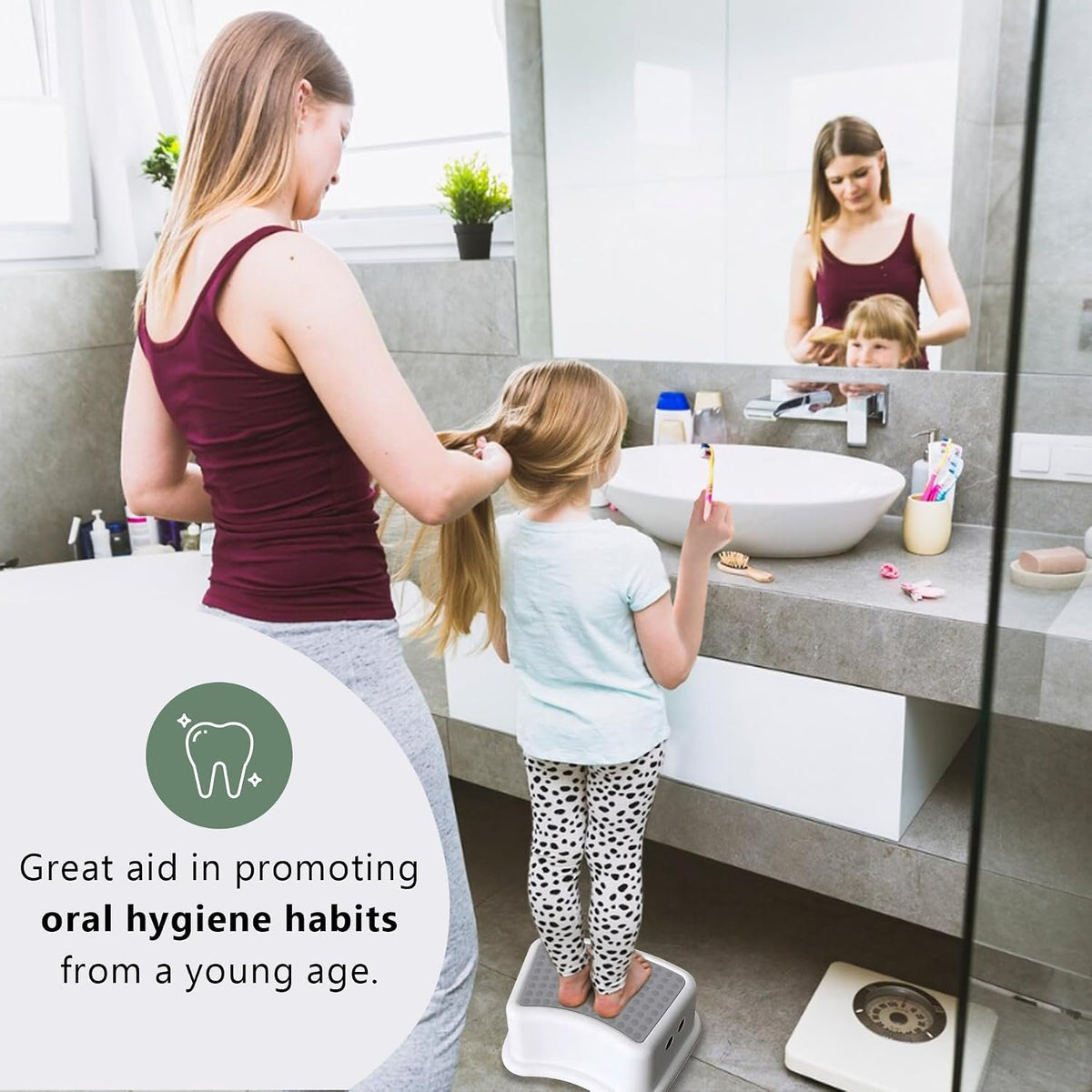Step Stool for Kids (2 Pack) – Toddler Potty Training Stool with Non-Slip Grip, Lightweight Step Up Stool for Bathroom, Kitchen, Bedroom, Toy Room & Living Room (Gray White)