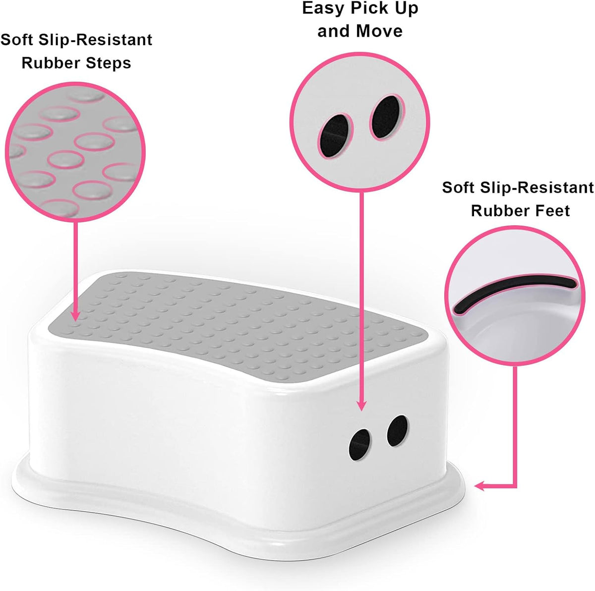 Step Stool for Kids (2 Pack) – Toddler Potty Training Stool with Non-Slip Grip, Lightweight Step Up Stool for Bathroom, Kitchen, Bedroom, Toy Room & Living Room (Gray White)