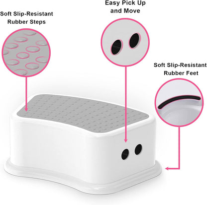 Step Stool for Kids (2 Pack) – Toddler Potty Training Stool with Non-Slip Grip, Lightweight Step Up Stool for Bathroom, Kitchen, Bedroom, Toy Room & Living Room (Gray White)