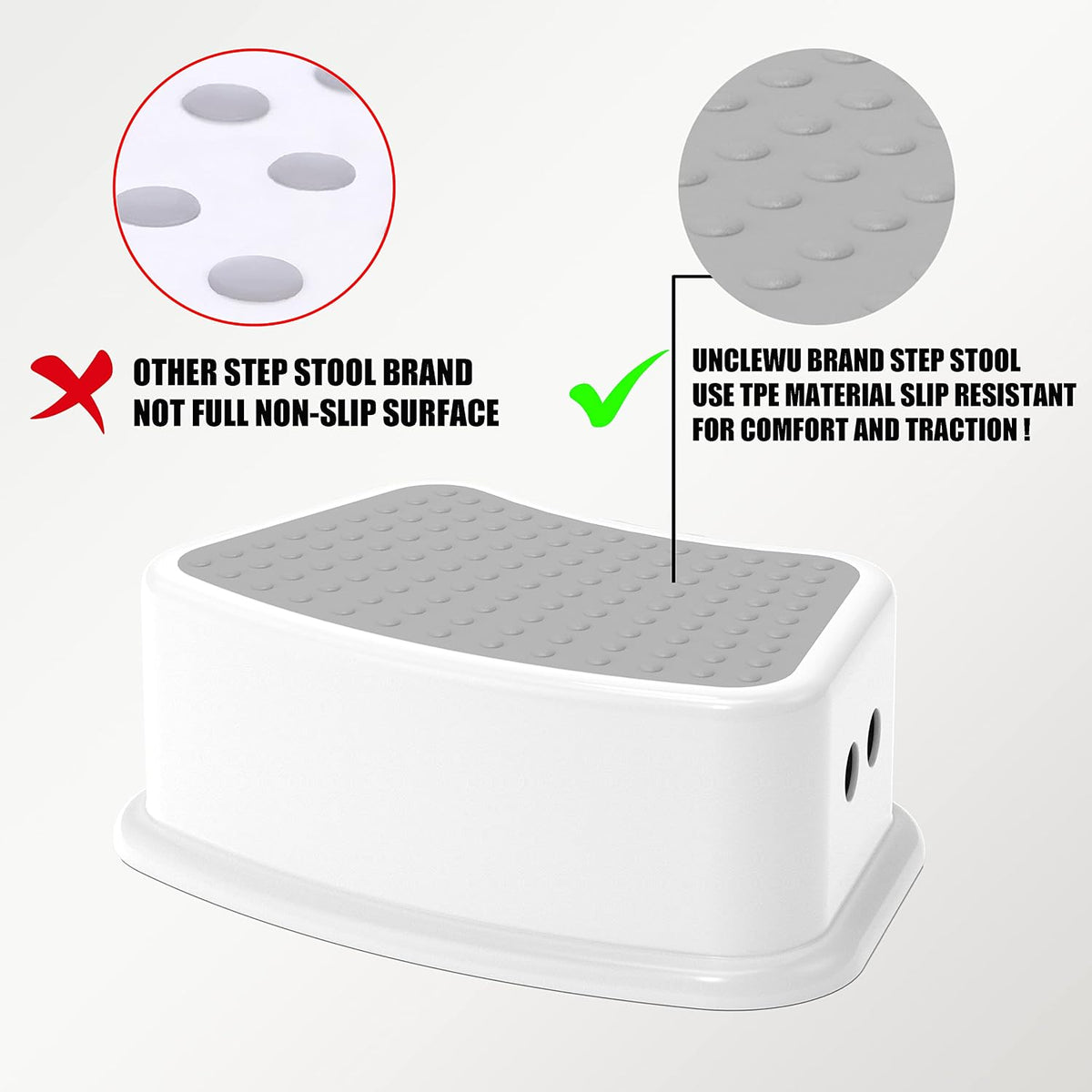 Step Stool for Kids (2 Pack) – Toddler Potty Training Stool with Non-Slip Grip, Lightweight Step Up Stool for Bathroom, Kitchen, Bedroom, Toy Room & Living Room (Gray White)