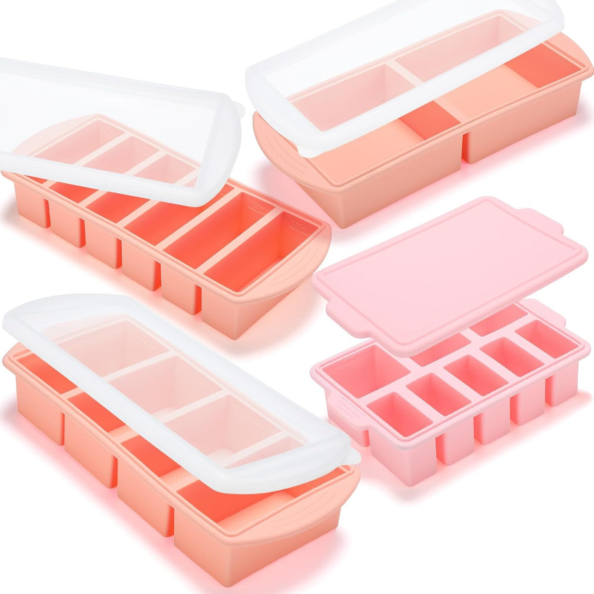 4 Pack Silicone Freezer Trays with Lid, 1/5, 1/2, 1, and 2 Cup Soup Freezer Molds Set Stainless Steel Frame Ice Cube Tray for Meal Prep Freezing Soup Stews Sauces Oven Microwave Safe(Blue)
