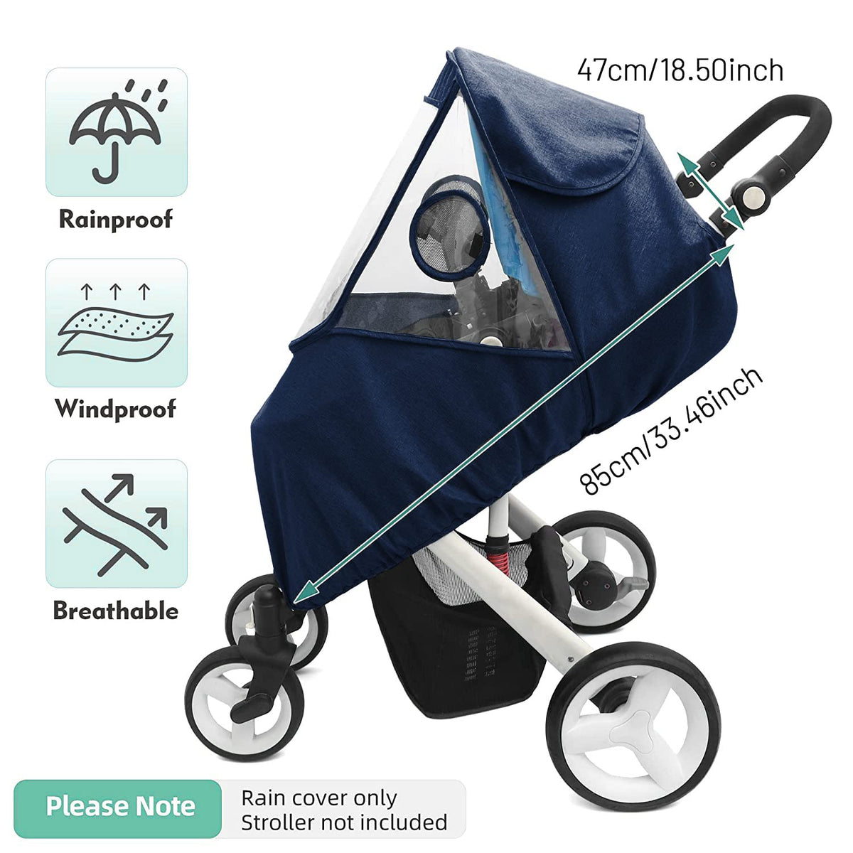 Stroller Rain Cover, Universal Stroller Cover for Rain, Baby Travel Weather Shields Windproof and Waterproof, Protect from Dust and Snow, Stroller Accessories (Grey)