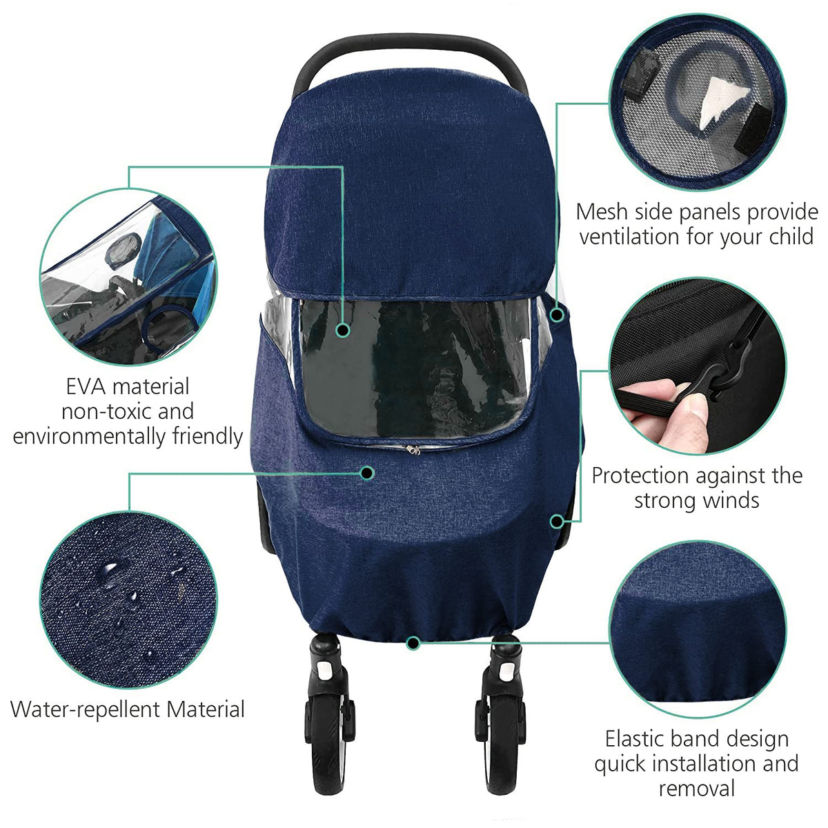 Stroller Rain Cover, Universal Stroller Cover for Rain, Baby Travel Weather Shields Windproof and Waterproof, Protect from Dust and Snow, Stroller Accessories (Grey)