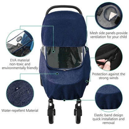 Stroller Rain Cover, Universal Stroller Cover for Rain, Baby Travel Weather Shields Windproof and Waterproof, Protect from Dust and Snow, Stroller Accessories (Grey)