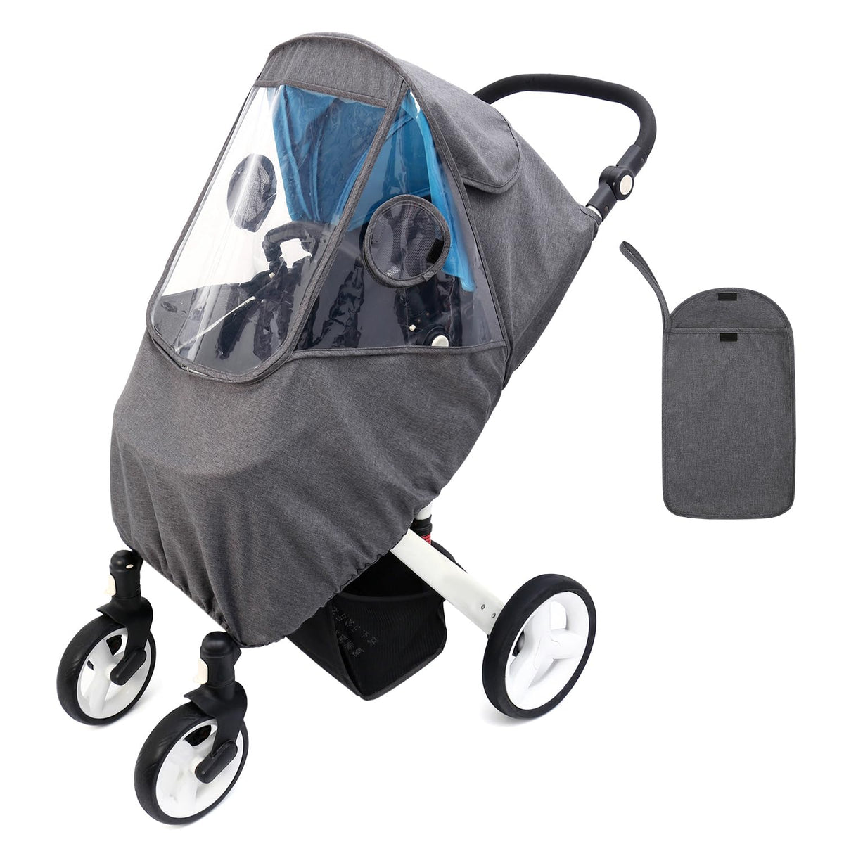 Stroller Rain Cover, Universal Stroller Cover for Rain, Baby Travel Weather Shields Windproof and Waterproof, Protect from Dust and Snow, Stroller Accessories (Grey)