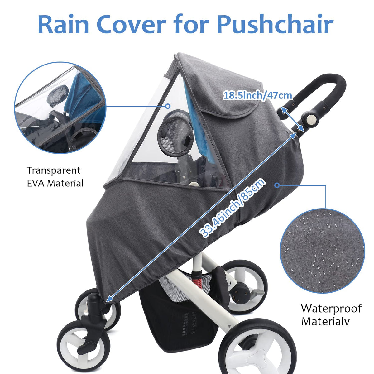 Stroller Rain Cover, Universal Stroller Cover for Rain, Baby Travel Weather Shields Windproof and Waterproof, Protect from Dust and Snow, Stroller Accessories (Grey)