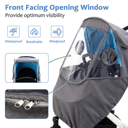 Stroller Rain Cover, Universal Stroller Cover for Rain, Baby Travel Weather Shields Windproof and Waterproof, Protect from Dust and Snow, Stroller Accessories (Grey)