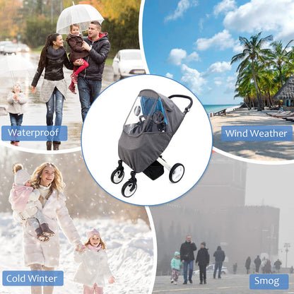 Stroller Rain Cover, Universal Stroller Cover for Rain, Baby Travel Weather Shields Windproof and Waterproof, Protect from Dust and Snow, Stroller Accessories (Grey)