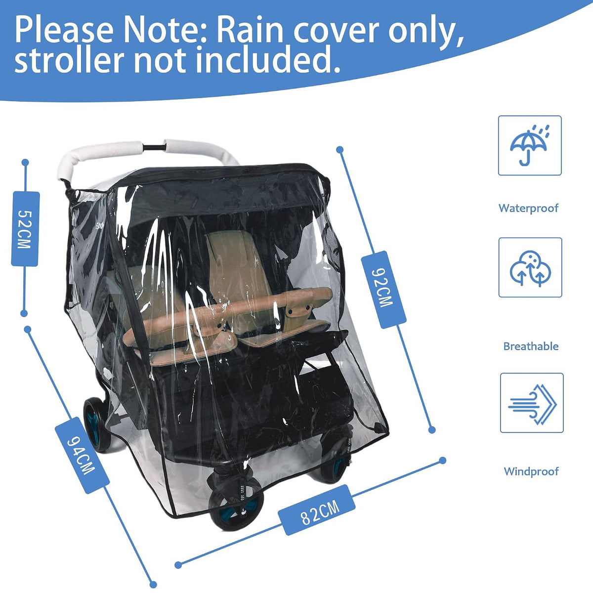 Stroller Rain Cover, Universal Stroller Cover for Rain, Baby Travel Weather Shields Windproof and Waterproof, Protect from Dust and Snow, Stroller Accessories (Grey)