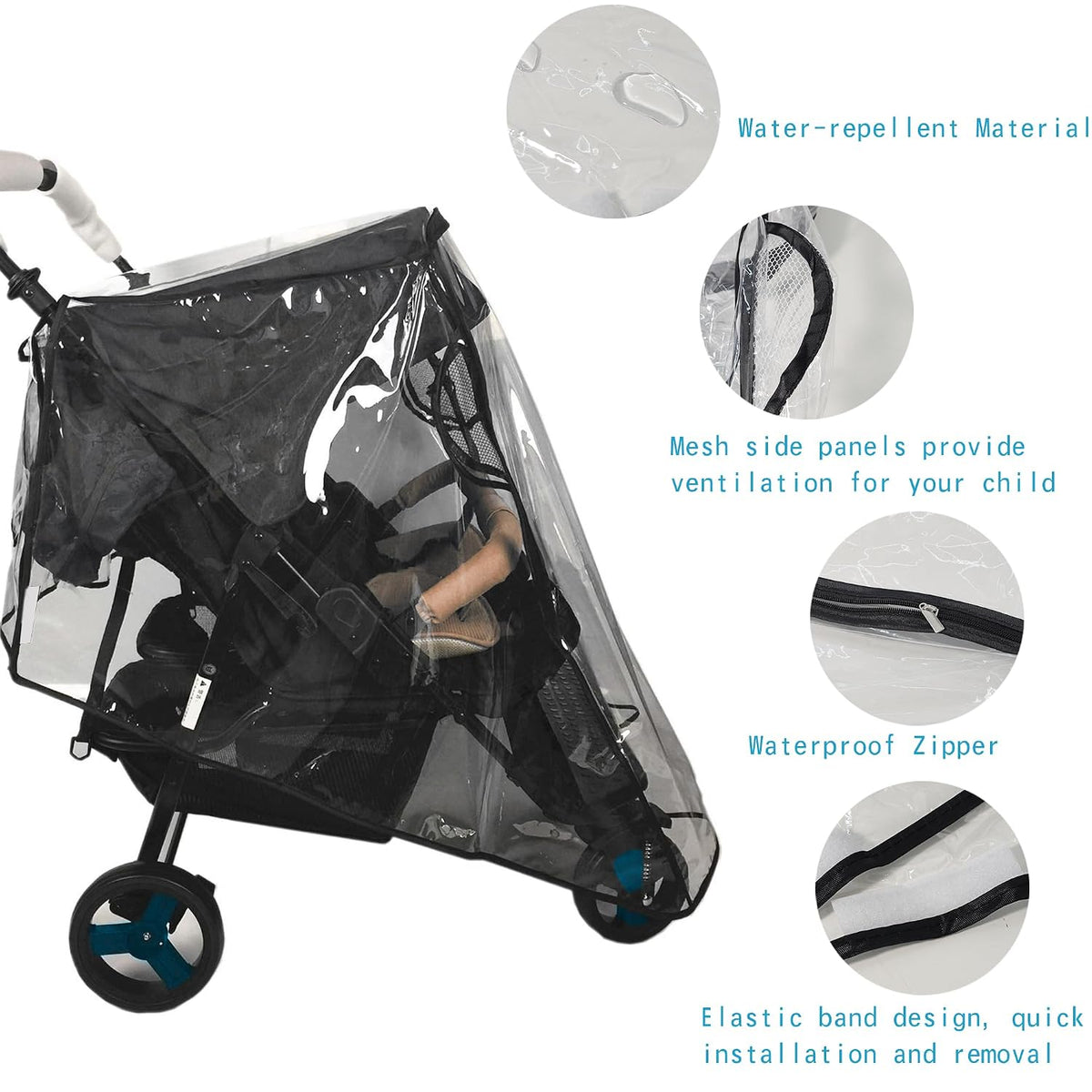 Stroller Rain Cover, Universal Stroller Cover for Rain, Baby Travel Weather Shields Windproof and Waterproof, Protect from Dust and Snow, Stroller Accessories (Grey)