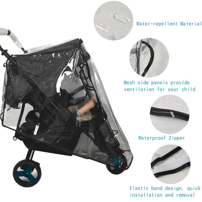 Stroller Rain Cover, Universal Stroller Cover for Rain, Baby Travel Weather Shields Windproof and Waterproof, Protect from Dust and Snow, Stroller Accessories (Grey)