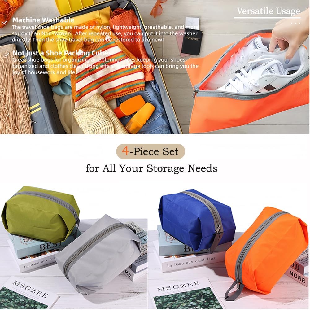4 Pack Large Waterproof Portable Travel Organizer Toiletry Dopp Kit, Space Saving Shoe Bag Pouch