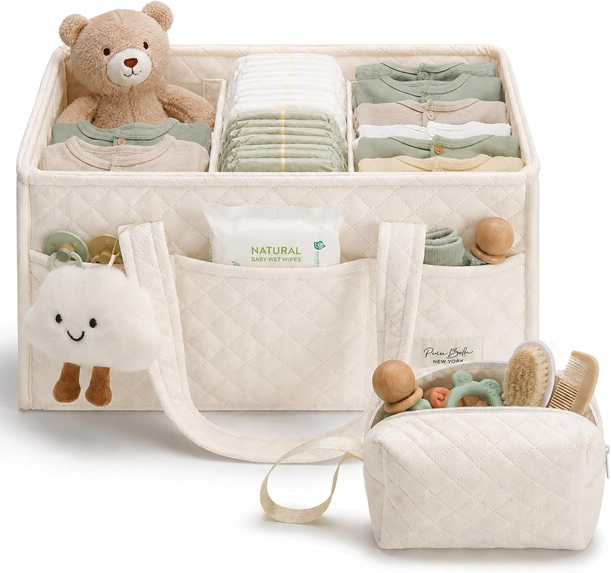 Baby Diaper Caddy Organizer, Baby Basket Shower Gift, Portable Changing Table Basket, Postpartum Caddy & Tote Bag Pouch, Newborn Boy & Girl Nursery Essentials Registry, Car Diaper Organizer
