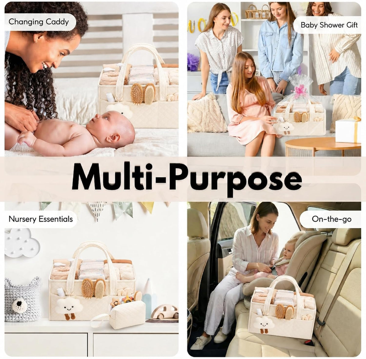 Baby Diaper Caddy Organizer, Baby Basket Shower Gift, Portable Changing Table Basket, Postpartum Caddy & Tote Bag Pouch, Newborn Boy & Girl Nursery Essentials Registry, Car Diaper Organizer