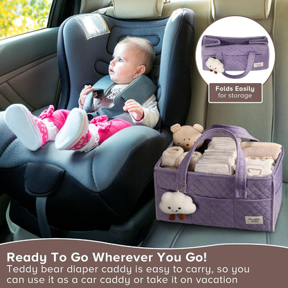 Baby Diaper Caddy Organizer, Baby Basket Shower Gift, Portable Changing Table Basket, Postpartum Caddy & Tote Bag Pouch, Newborn Boy & Girl Nursery Essentials Registry, Car Diaper Organizer