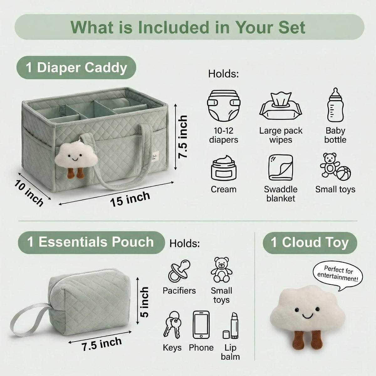 Baby Diaper Caddy Organizer, Baby Basket Shower Gift, Portable Changing Table Basket, Postpartum Caddy & Tote Bag Pouch, Newborn Boy & Girl Nursery Essentials Registry, Car Diaper Organizer