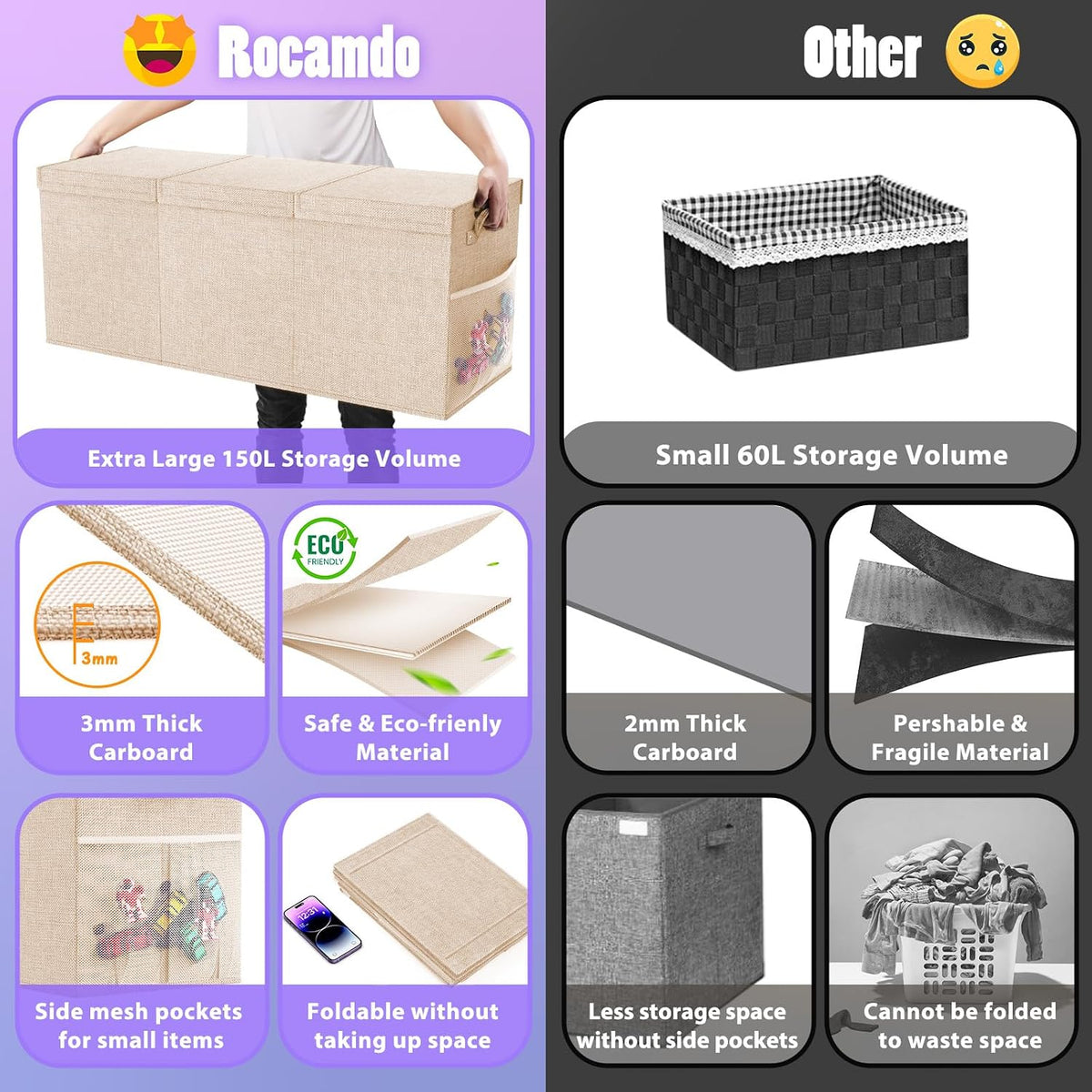 Large Toy Storage Box with Lid & Dividers, Kids Toy Chest, Beige and White