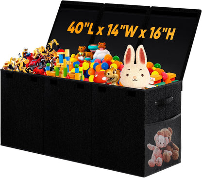 Large Toy Storage Box with Lid & Dividers, Kids Toy Chest, Beige and White